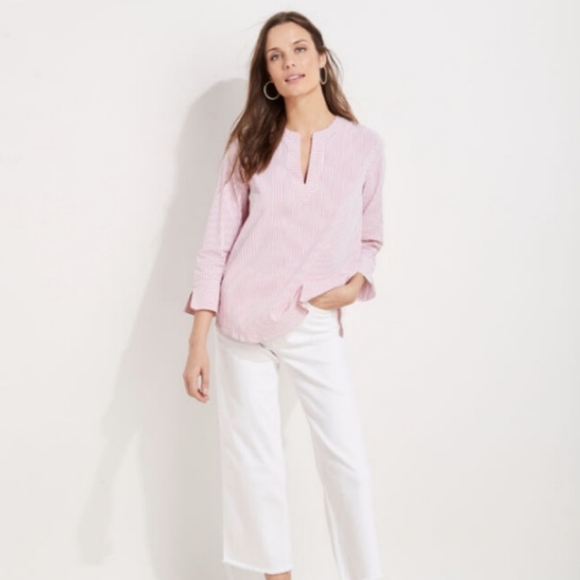 Vineyard Vines Easy Striped Savannah Popover Top Pink and White Size Small - Picture 1 of 13